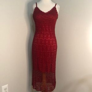 Alfredo Venini red crocheted and beaded embellished dress, size L